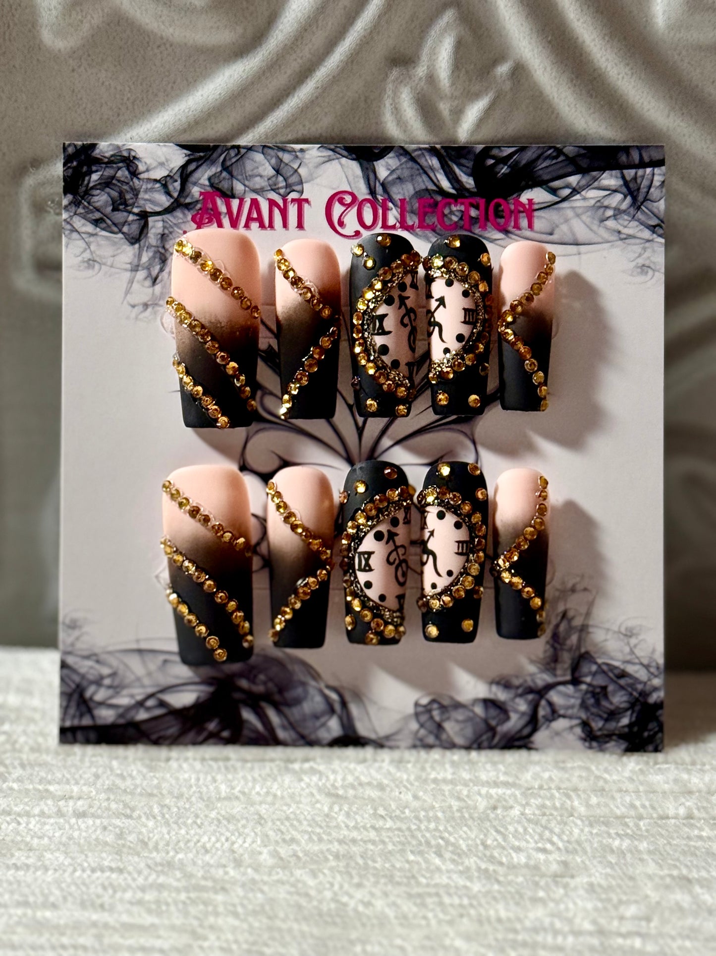 Gold & Black Clock French Tip